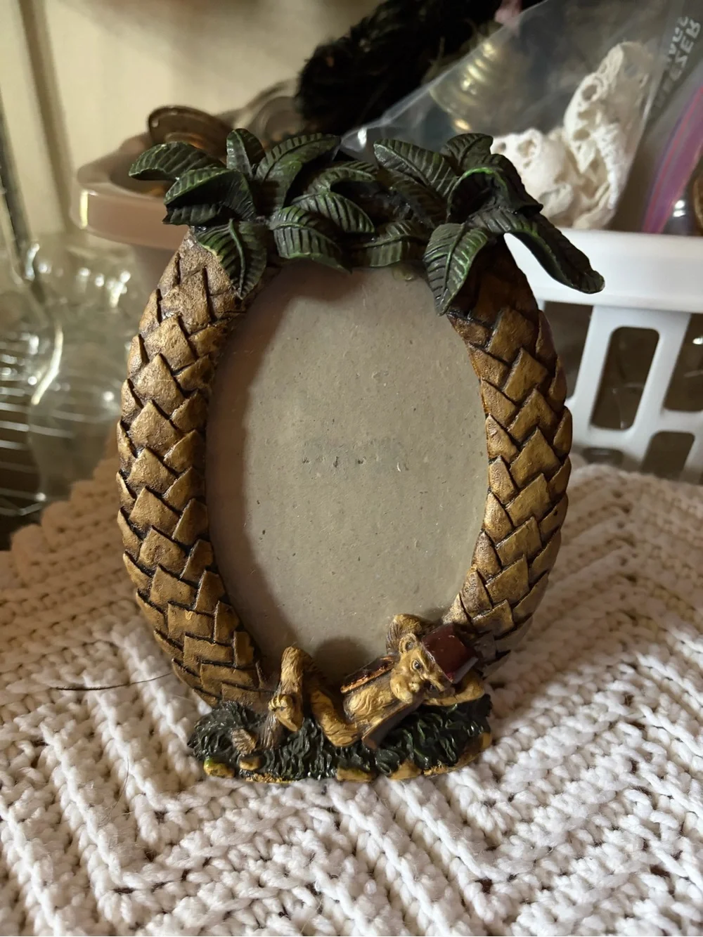 Vintage Resin Monkey and Palm Tree Tropical Photo Frame